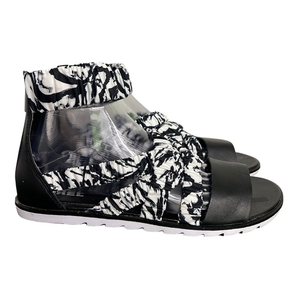 Sorel Roaming Deeva Sandals Womens 9.5 Black White Marble Strappy NL4651-100